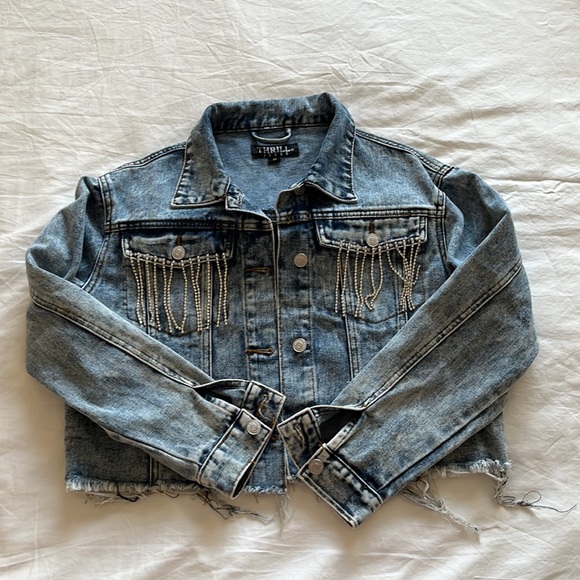 Blue Jean jacket faux diamond fringe detailing size M - Picture 8 of 14